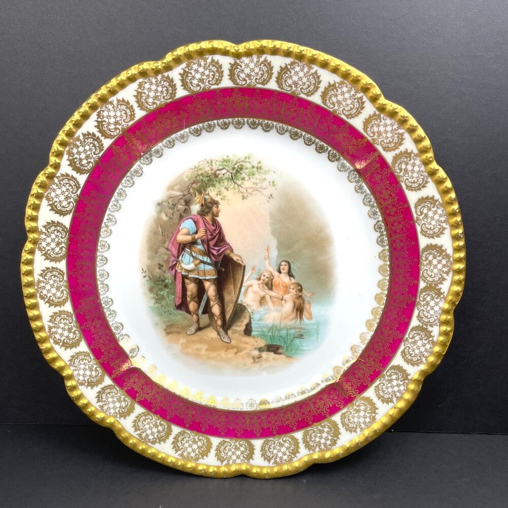 Antique Royal O&EG Austria Decorative Plate 9.75” Mythological Scene Pink & Gold